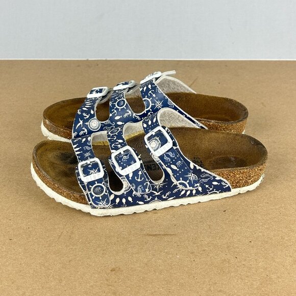 Birkenstock Florida Nautical Three Strap Sandals Kids 12 Blue White Vegan - Picture 1 of 9